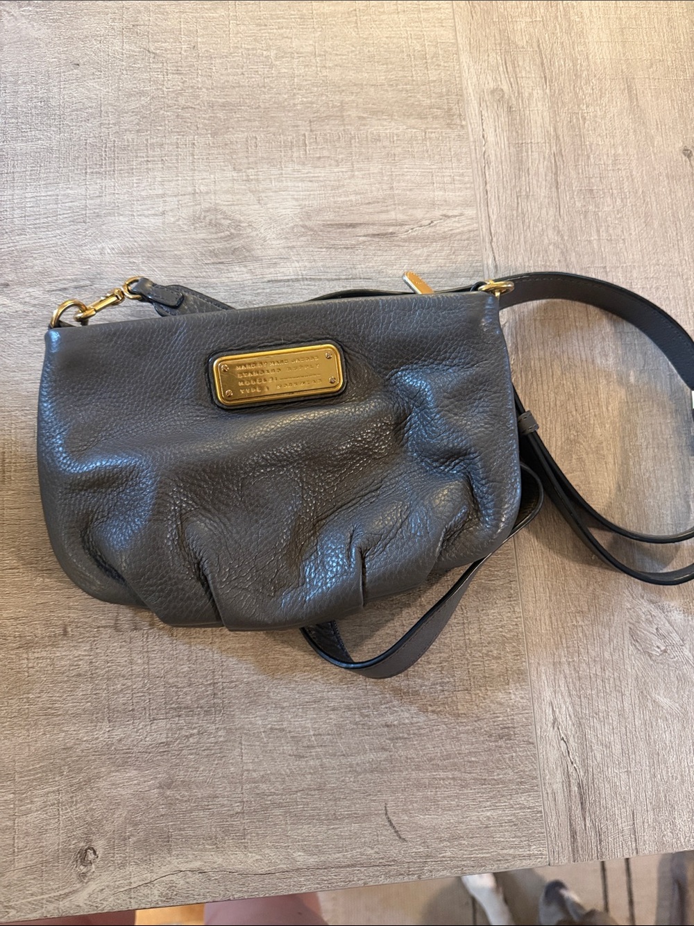 Marc by Marc Jacobs Pebbled Gray Crossbody with Gold Plaque